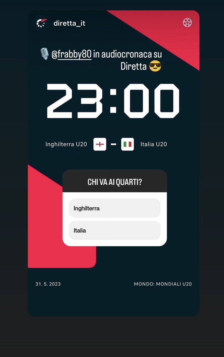 frabby80's tweet photo. Dalle 23 l’audiocronaca di INGHILTERRA - ITALIA, ottavi di finale mondiale Under 20 su @Direttaofficial https://t.co/8OxIB2aMgA