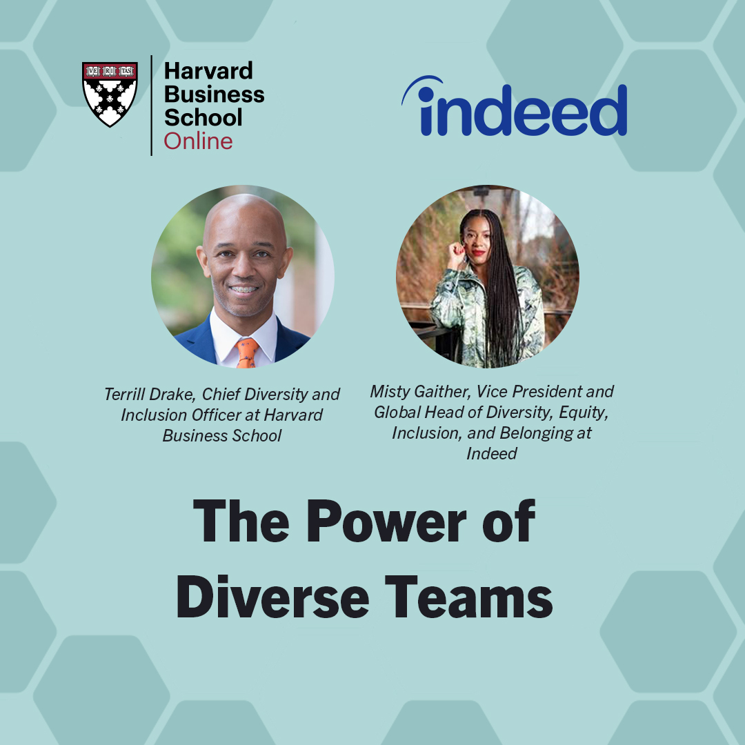 Join us w/ @online_HBS. Indeed’s VP & Global Head of #DEIB Misty Gaither & HBS’s Chief Diversity & Inclusion Officer Terrill Drake will hold a discussion on what diverse teams mean & how to create a more inclusive culture. 🗓️ June 15, 2023 12:30 PM CST ➡️ indeedhi.re/43s0O56
