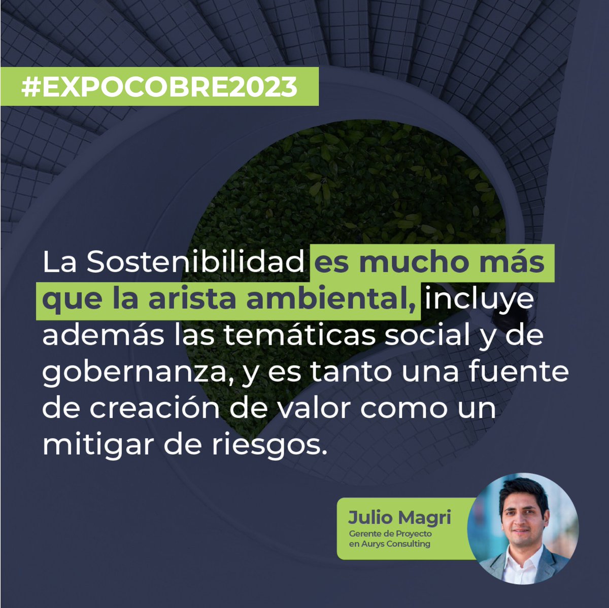 AurysConsulting's tweet photo. Si estás en #EXPOCOBRE2023, no te lo pierdas: Julio Magri presenta "Un enfoque en dos niveles para la implementación de Estrategia de Sostenibilidad"

#DesarrolloSostenible #EconomiaCircular #AurysConsulting #Minería https://t.co/BqxfCwdTF9