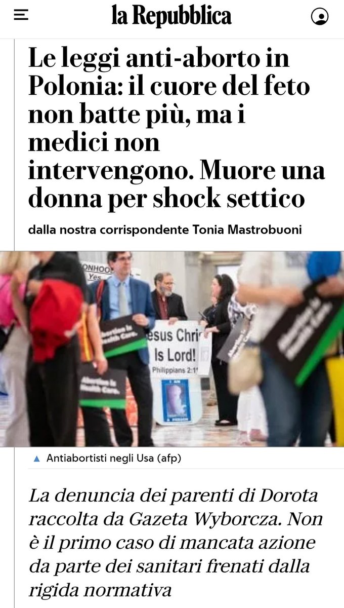 Da noi si rischia di fare la stessa fine, con questa destra antiabortista e 'provita'. La stessa che è contro l''utero in affitto' per proteggere – sì, dicono proprio questo – le donne.

Nauseante.

#Polonia #31maggio