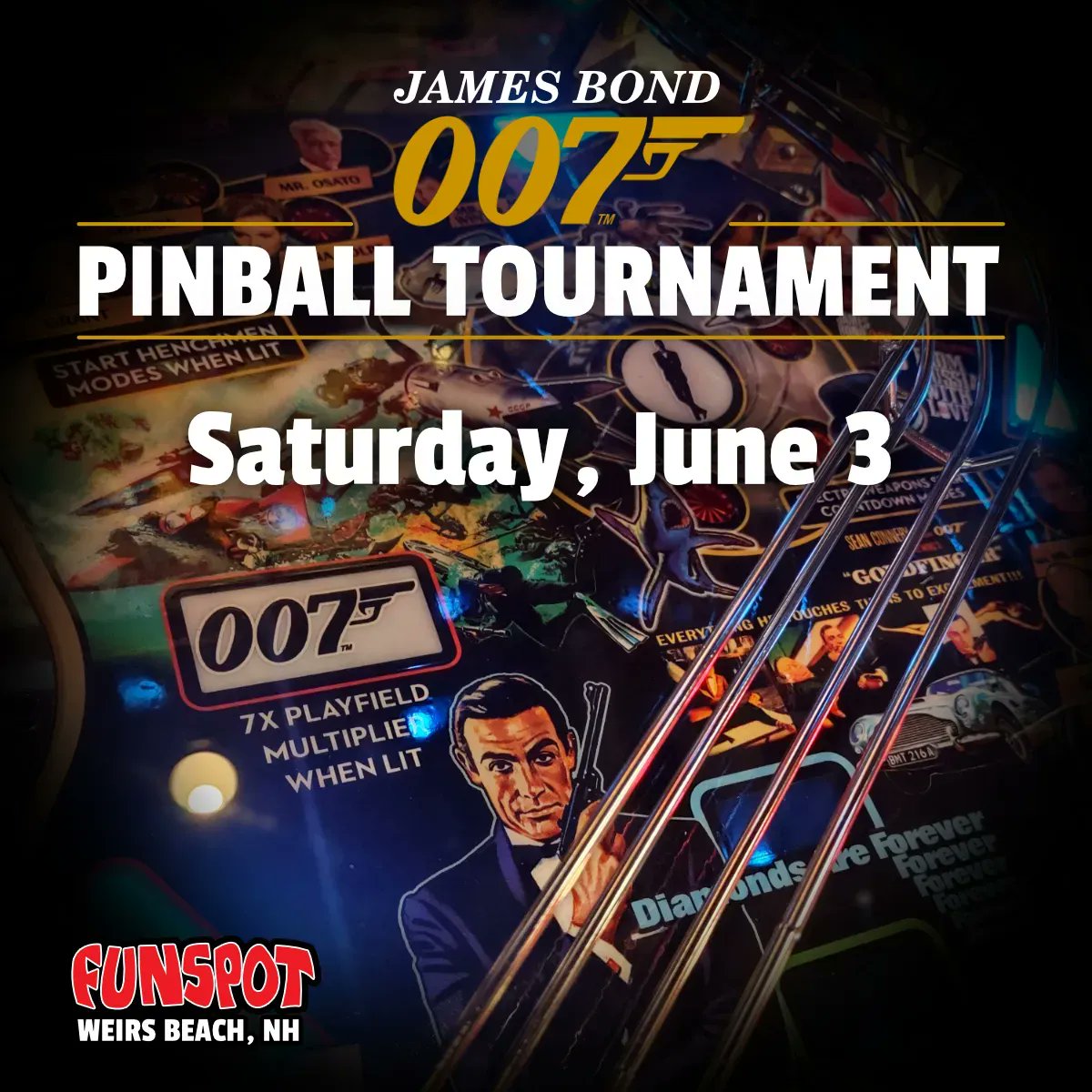 funspotnh's tweet photo. ๐ต๏ธ Just three more days till you can show off your secret agent skills at Funspot's 007 Pinball Tournament on Saturday, June 3rd! $20 entry, pizza & soda included. Win prizes for high scores! ๐ฅ Register at https://t.co/TTUVv3toNl
#JamesBondPinball #PinballFun #FunspotNH https://t.co/sLsICAB29C