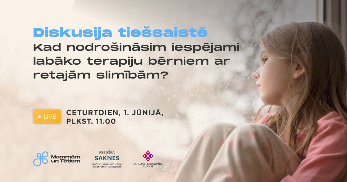 ltvzinas's tweet photo. Norisināsies diskusija: kad nodrošināsim iespējami labāko terapiju bērniem ar retajām slimībām? Ap plkst. 7.20 “Rīta Panorāmā” par to runāsim ar vecāku organizācijas @MammamunTetiem vadītāju Ingu Akmentiņu-Smildziņu un @bernuslimnica virsārsti Reto slimību jomā Madaru Auzenbahu. https://t.co/aC3nMkTlFJ