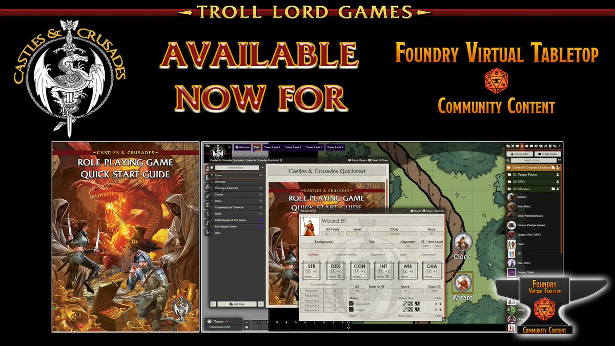 trolllordgames's tweet photo. #castlesandcrusades NOW officially supported on @FoundryVTT Full rules system + quick start guide, includes the adventure The Wizards Tower!
Get started playing right away! FREE as community content! 
https://t.co/SHCOQsn5Jx
#ttrpg #vtt #castlesandcrusades #rpg #ttrpgcommunity https://t.co/w9ueOfZRko