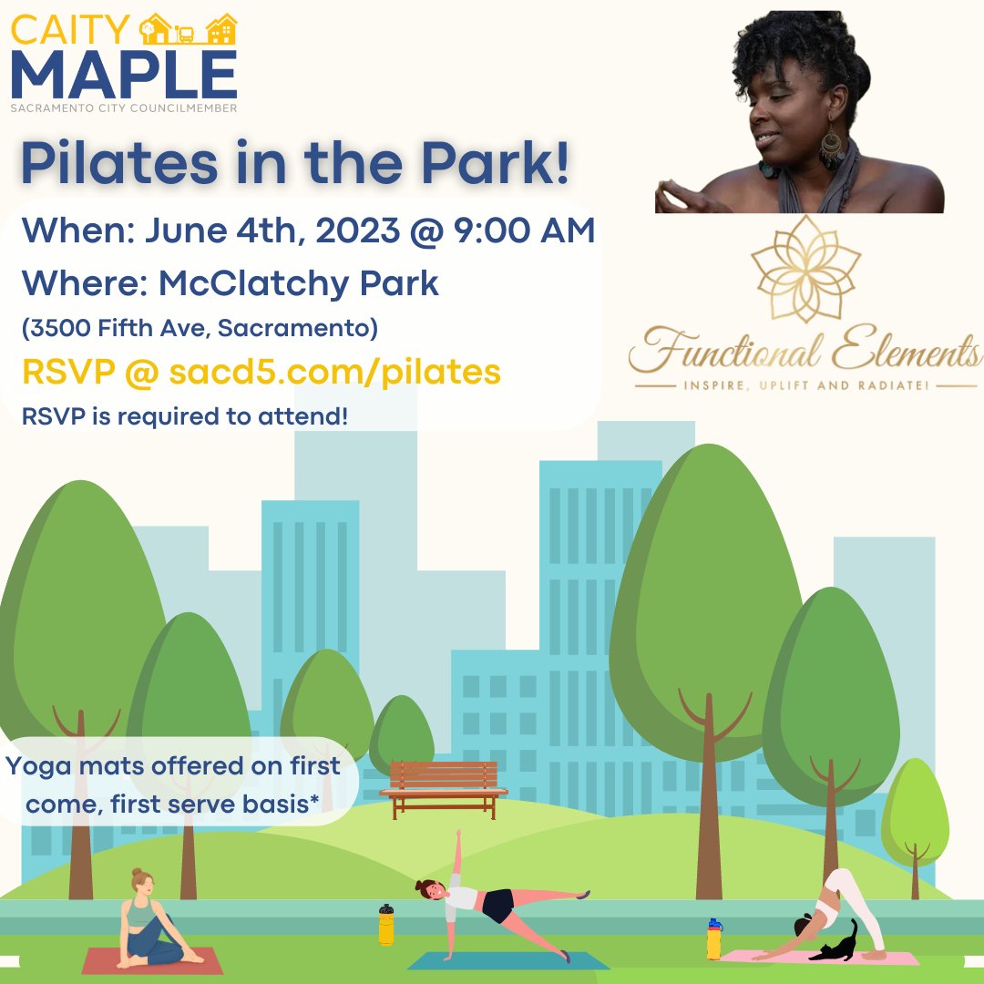 CaityMapleD5's tweet photo. Partnering with Functional Elements, #TeamCaity invites you to join us for our relaxing Pilates in the Park event! Strengthen your core and enjoy the fresh air with us at McClatchy Park on Sunday, June 4th at 9:00 AM. https://t.co/4RmhCWleY1