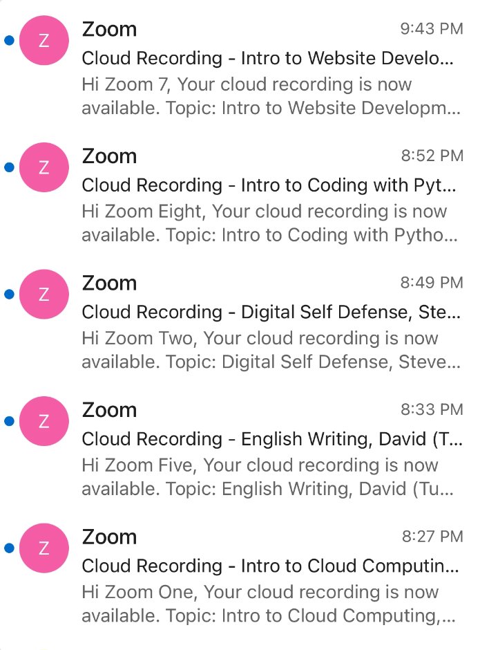 Five of the nine classes CORE teaches over Zoom on a typical Tuesday from 6-7 pm or 7:15 - 8:15 pm. #zoomclasses #digitalliteracy #digitalinclusion #pythoncoding #internetsecurity #alxcommunity #fpc