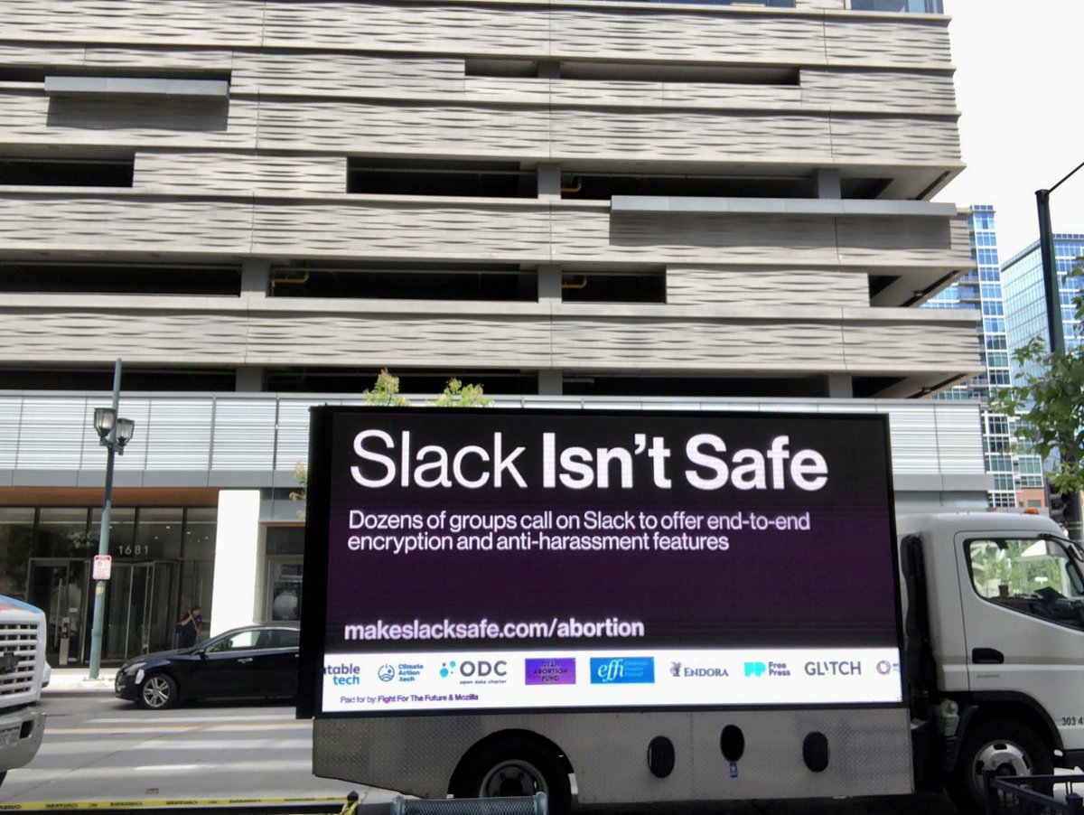 freepress's tweet photo. More than 90 groups fighting for abortion rights, digital rights &amp; racial justice sign onto call to #MakeSlackSafe and demand @SlackHQ offer end-to-end encryption of messages and blocking/reporting features to address harassment

Sign the letter: https://t.co/qWLtWkSUMR https://t.co/9vkqvJiw7c