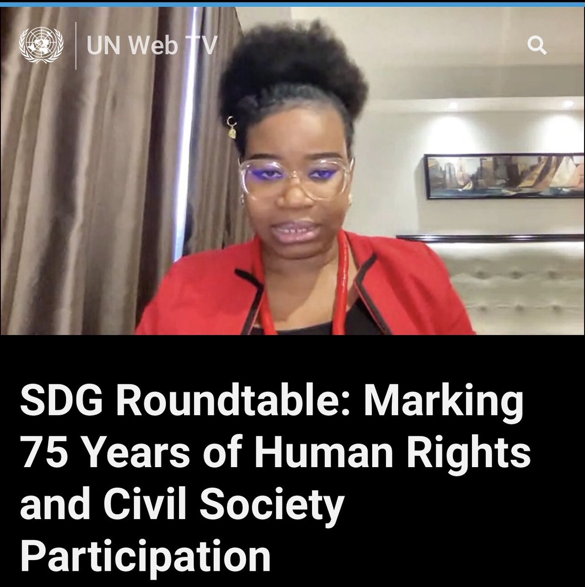 To commemorates the historic 75th anniversary of the Universal Declaration of Human Rights. <a href="/UN_Partnerships/">UN Office for Partnerships 🇺🇳</a> &amp; <a href="/AminaJMohammed/">Amina J Mohammed</a> convened a dialogue on CSO participation &amp; Human rights. Happy to <a href="/DCynthiaM/">Cynthia Mbamalu</a> of <a href="/YIAGA/">Yiaga Africa</a> speaking. 

Watch here-> media.un.org/en/asset/k19/k…