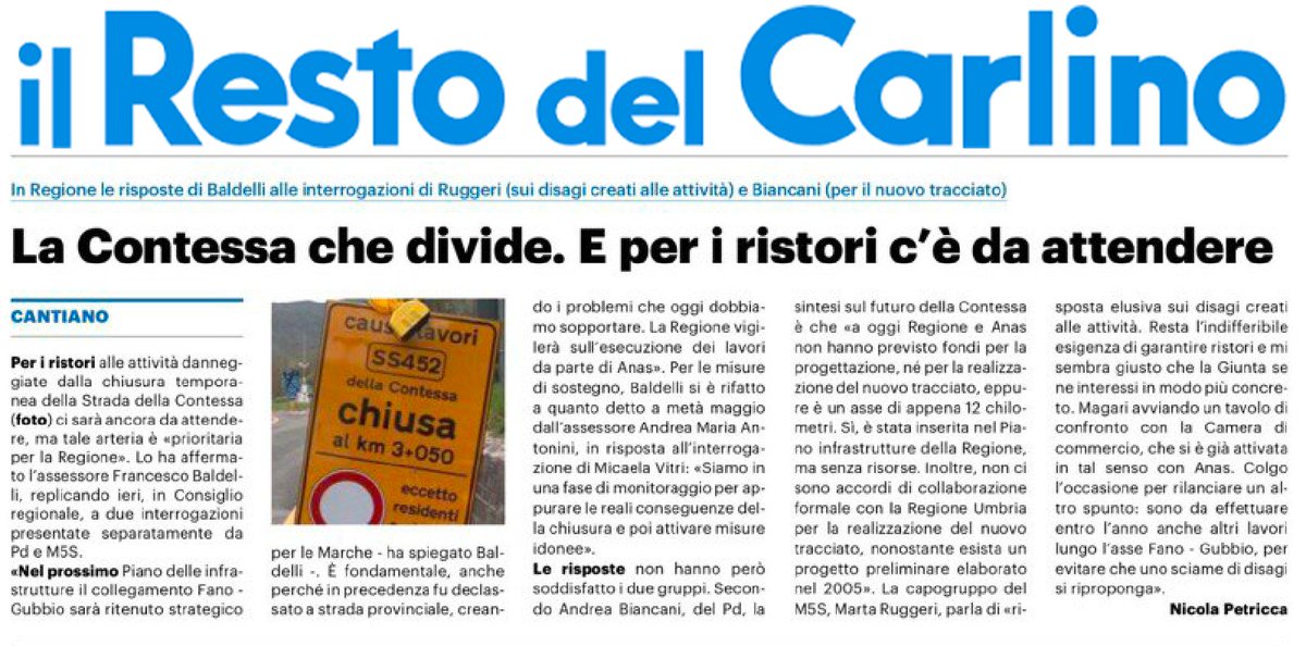 marta_ruggeri's tweet photo. Interrogazione di M5S sulla Statale 452
Ristori, la Regione fa orecchie da mercante
Ruggeri: «Risposta elusiva sui disagi provocati alle imprese dalla chiusura della Contessa»
La giunta regionale fa orecchie da mercante https://t.co/0WOMiRl3Pu