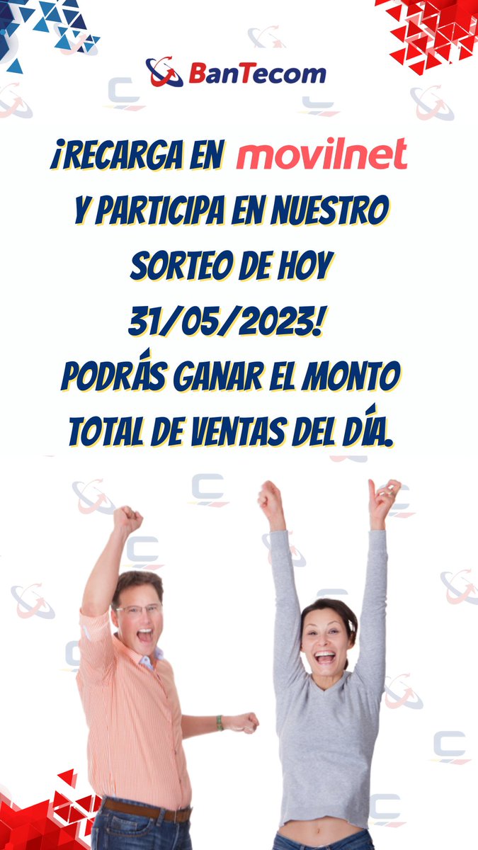 TuConatar's tweet photo. ¡No te pierdas nuestro Sorteo Flash de hoy! Recarga saldo en líneas prepago Movilnet a través de Bantecom y entra en la carrera para ganar el monto total de ventas del día. 🚀💰 ¡Apresúrate, es solo por hoy, 31 de mayo de 2023! 

#SorteoFlash #RecargasMovilnet #GanadoresDelDía https://t.co/kGadsZppQT