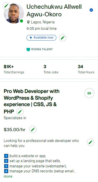Just crossed the $1,000 dollar mark on @Upwork. 3 jobs and 34 hours in. 🎉

Grateful.

Thank you, Jesus. 🙌🏾 More wins ahead. Let's go! 🚀🚀🚀

#developer #wordpress #shopify #upwork #freelancer