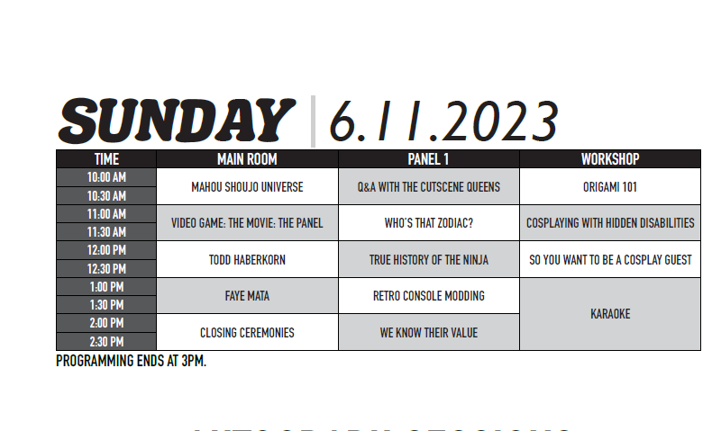 rocketcityanime's tweet photo. We hope everyone can make it to Rocket City Anime Convention this year. 
Here is the programming schedule for the weekend. Come have some fun with us.
Full schedule is on our website: https://t.co/B9Pl2AU9IF
#rocketcity #Huntsville #animecon  #rocketcityanimecon2023 https://t.co/bCIxhobEun
