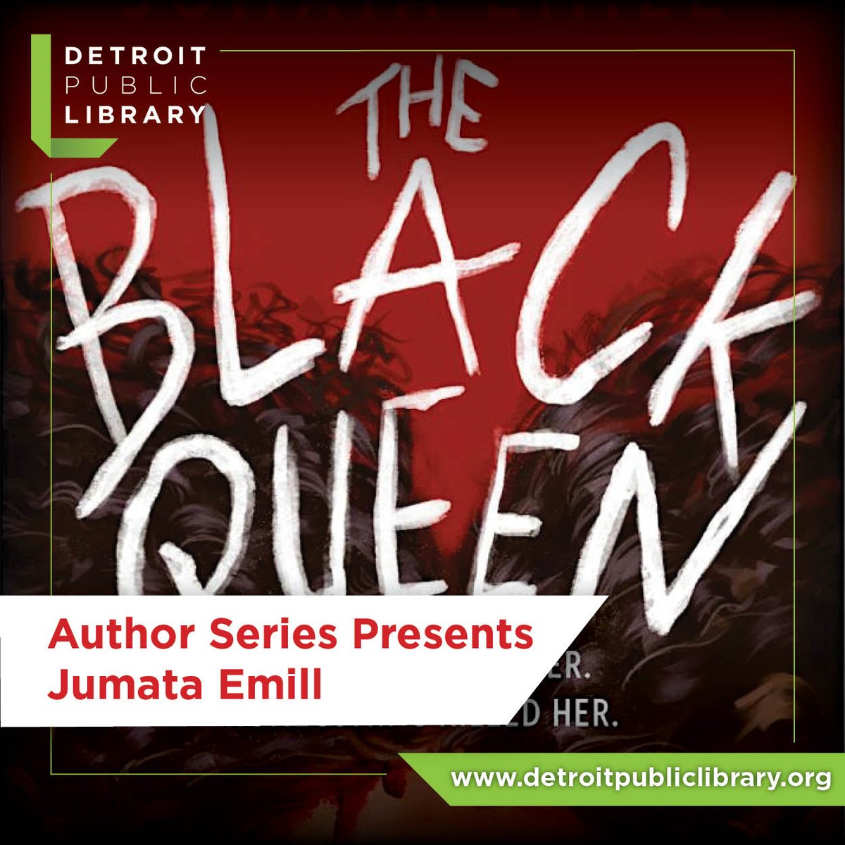 The #detroitpubliclibrary Author Series has two big events this weekend! On Saturday, June 3 at 1 pm we enjoy a discussion between friends and former colleagues @brownboywriting and @nancykaffer as they discuss Jumata's new book 'The Black Queen.' RSVP: eventbrite.com/e/dpl-author-s…