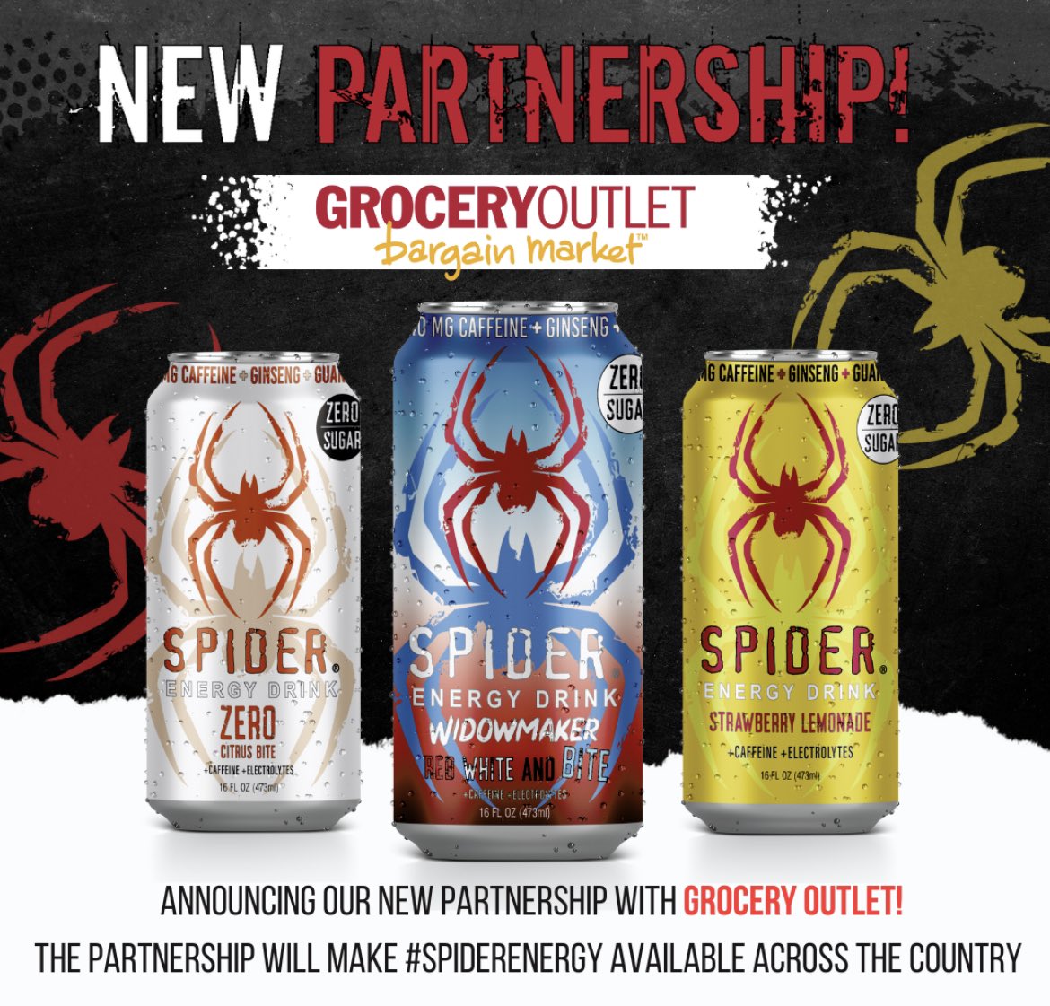 SpiderEnergy's tweet photo. Announcing our NEW partnership with Grocery Outlet! 🔥

The partnership will make #SpiderEnergy available across the country 🕷️ 

Learn More 👀 https://t.co/ScbZcLqaWI

#spiderenergydrink #energydrink #energy #spiderenergydrink #caffeineaddict #getbitstaylit $GOGY https://t.co/nCIeatq1JL