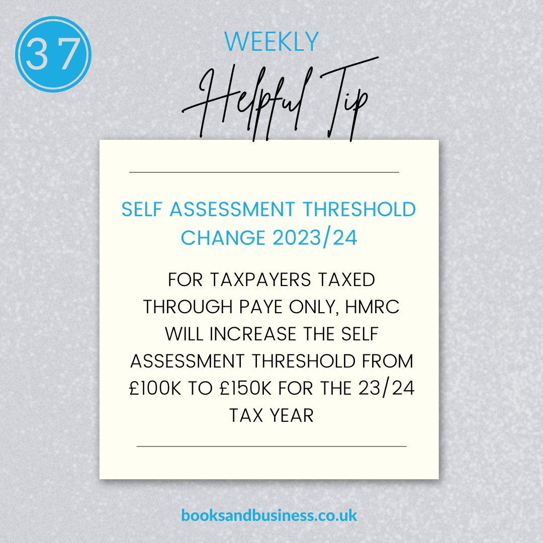 bbs_surrey's tweet image. The self assessment threshold will be changing for the 2023/24 tax year. Where an individual is required to submit a self assessment form this will be increased from £100,000 to £150,000 for the 2023/24 tax year.

#bookkeepingtips #bookkeepingforsmallbusiness #booksandbusiness