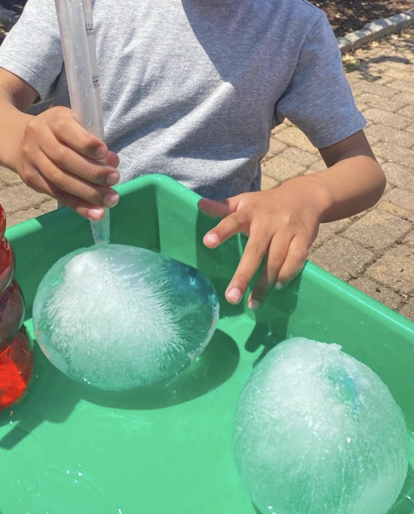 MarianTeaching's tweet photo. I for Ice🧊❄️🥶
I use regular balloons and put small dinosaurs or animals and water inside and freeze them. Your students can then use warm water, spray bottles, tweezers and salt to “rescue” them
#iforice #iceexploration https://t.co/6Ql56vnpzK