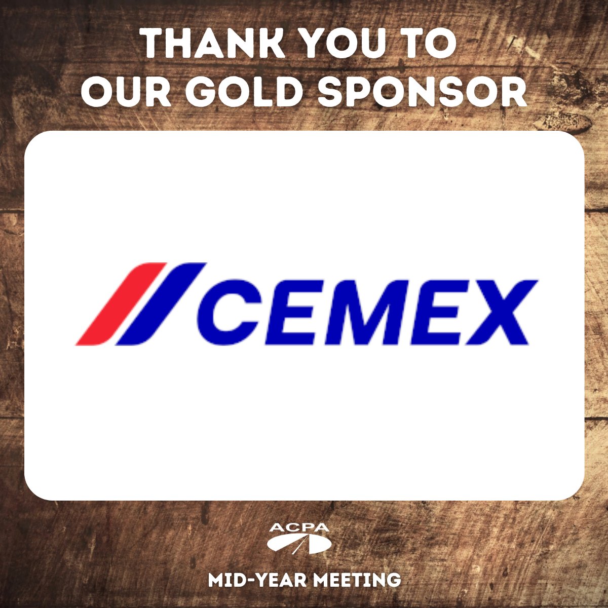 Thank you to CEMEX for being a 2023 Gold Program Sponsor for the Mid-Year Meeting! #ACPAMidYear #concretepavement