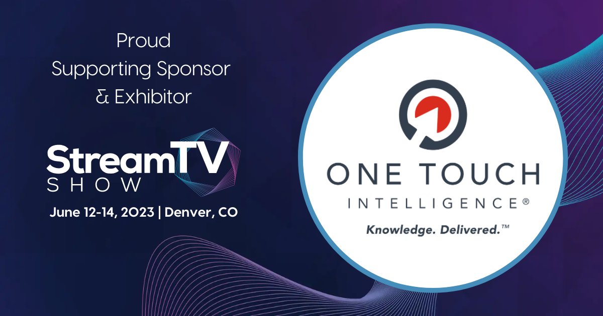 onetouchintel's tweet photo. One Touch Intelligence wants to answer your streaming questions. Swing by our booth at @streamtv_show in Denver June 12-14. Let's connect!" #streamtvshow https://t.co/6TNWx1eWx8