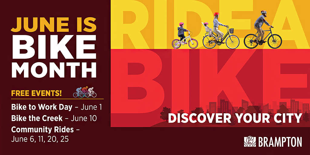 JUST RELEASED | Get moving with the City of Brampton during Bike Month

The City of Brampton invites you to explore the many trails and active transportation networks this June during Bike Month.

Read the release 🔗: ow.ly/4XOl50OBiyU