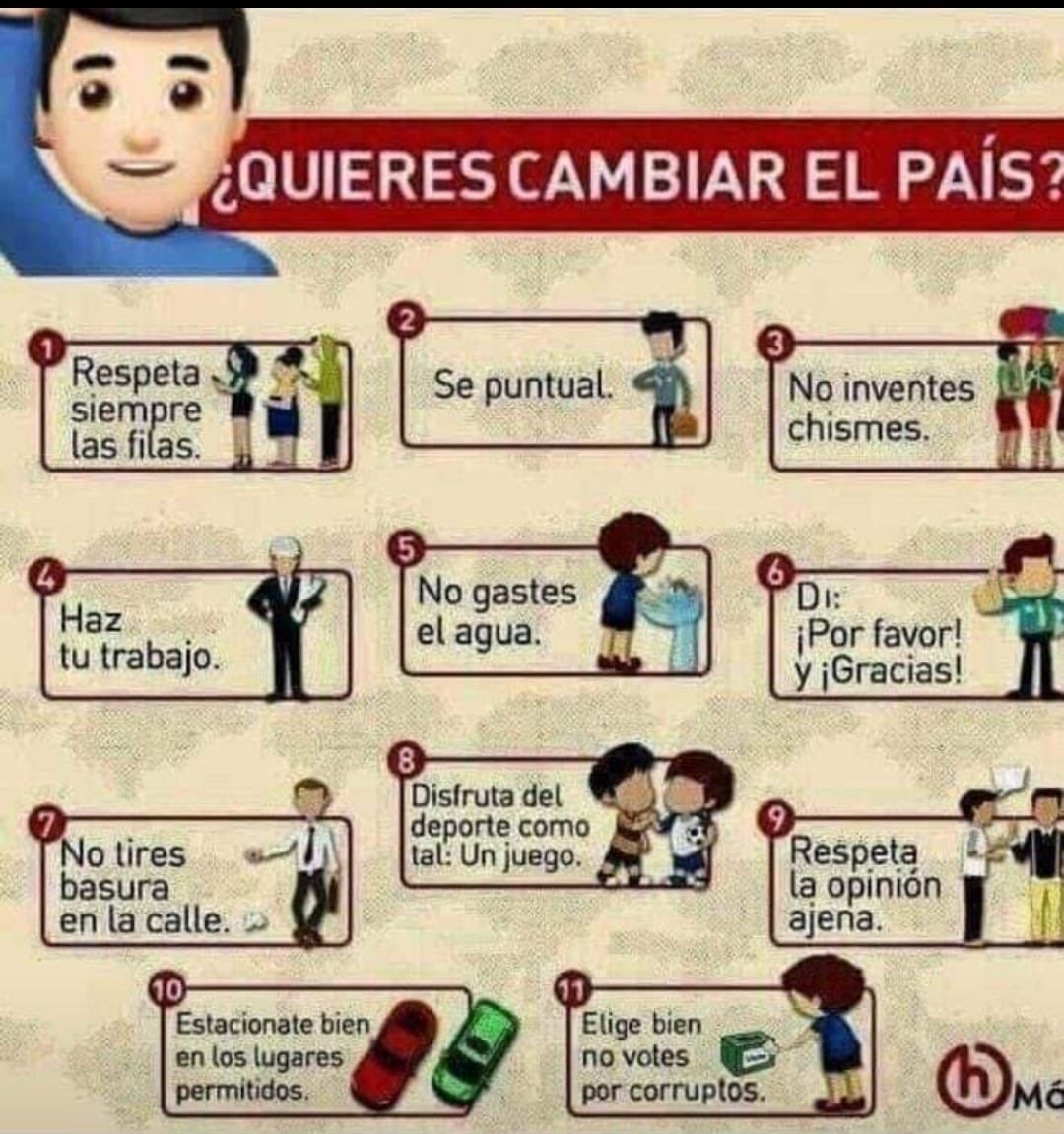 Pongamos en práctica, que seamos los promotores del cambio y que las generaciones venideras sigan los ejemplos. En esta cartilla hay buenas sugerencias, casi en su totalidad, una de ellas podría ser política, pero no deja de ser buena recomendación.