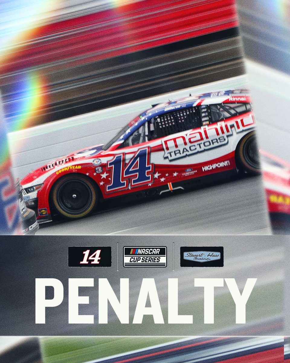 NASCAR's tweet image. NEWS: The No. 14 team has been issued an L3-level penalty for counterfeiting a Next Gen part. 

The penalty is a loss of 120 driver and owner points, 25 NASCAR Playoff points, a six-race crew chief suspension and a $250,000 fine.