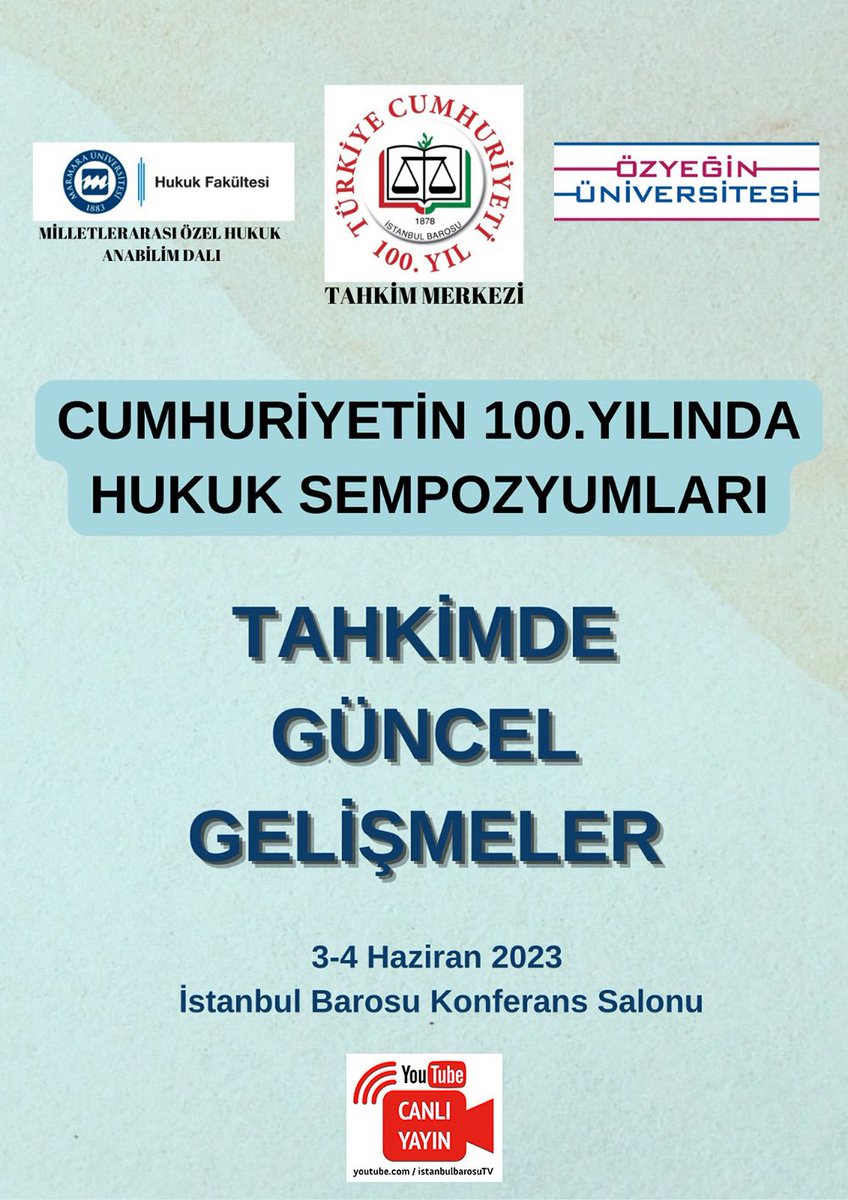 istbarosu's tweet photo. Tahkimde Güncel Gelişmeler Sempozyumu

İstanbul Barosu #TahkimMerkezi’nin, Marmara Üniversitesi Hukuk Fakültesi Milletlerarası Özel Hukuk Anabilim Dalı ve Özyeğin Üniversitesi ile birlikte düzenlediği Cumhuriyetin 100.yılında Hukuk Sempozyumları “Tahkimde Güncel Gelişmeler” Sempozyumu, 3-4 Haziran 2023 tarihinde İstanbul Barosu Konferans Salonu’nda gerçekleştirilecektir.

https://t.co/eqo61S0ksE