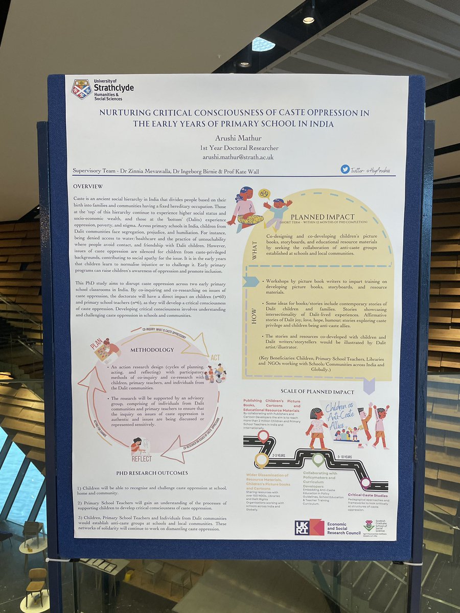 HeyArushiii's tweet photo. Absolutely thrilled to win the Planned Impact Award at the #CollabShowcase2023 
This award will support co-designing anti-caste picture books with children. Thanks to my biggest cheerleaders – my supervisors, my friends, and my family. 🥳
 
#Childrenasagentsofchange #lovehopejoy https://t.co/h26DdZD3CG
