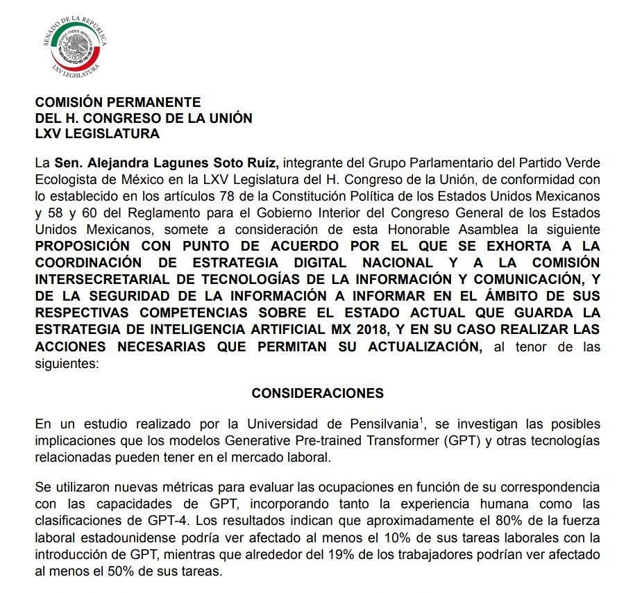 Eibarra_S's tweet photo. Punto de Acuerdo (Senadora @alelagunes) por el que se exhorta a la Of. de la Presidencia 🇲🇽 (Coordinación de Estrategia Digital Nacional) y a la #CITICySI (antes #CIDGE), a q
Informen el estado de la Estrategia de #InteligenciaArtificial MX 2018.
👇👇
https://t.co/z0aqqdZRM3 https://t.co/afzkwDswk3