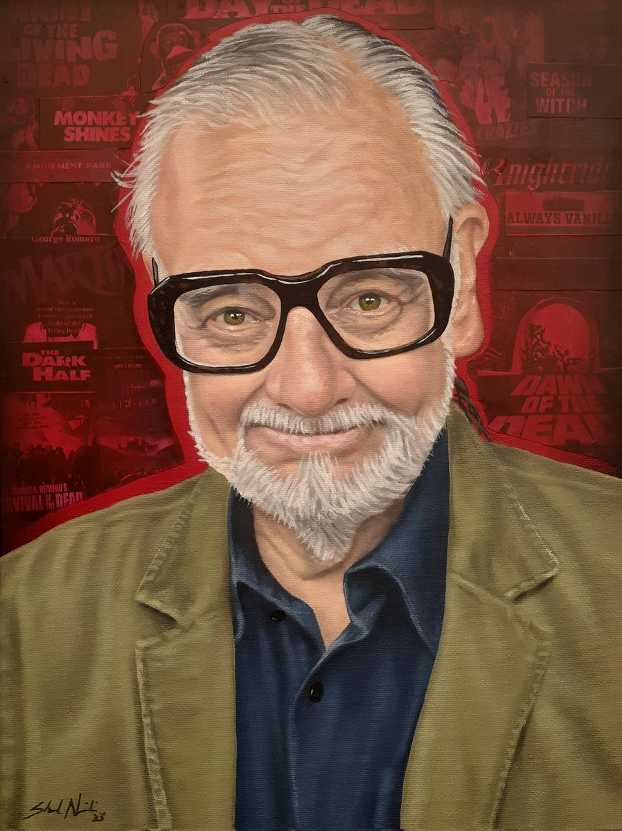 'George A. Romero ' 12x16 Acrylic and collage on canvas.
#georgeromero #nightofthelivingdead #dawnofthedead #dayofthedead #knightriders #zombie #zombies #director #painting #portrait #acrylicpainting #filmography #movieart #horror #horrorart #livingdeadmuseum #livingdeadweekend