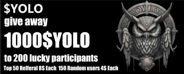 📣 YOLO Airdrop Massive #Giveaway

🎁 Total Airdrop Pool $1000 Worth $YOLO

To Enter:
✅ Follow @YOLOCULT_eth
✅ Like &amp; RT Tag 3 Friends 
✅ Finish tasks
gleam.io/competitions/O…

#Airdrop #Crypto #AirdropCrypto #airdrops