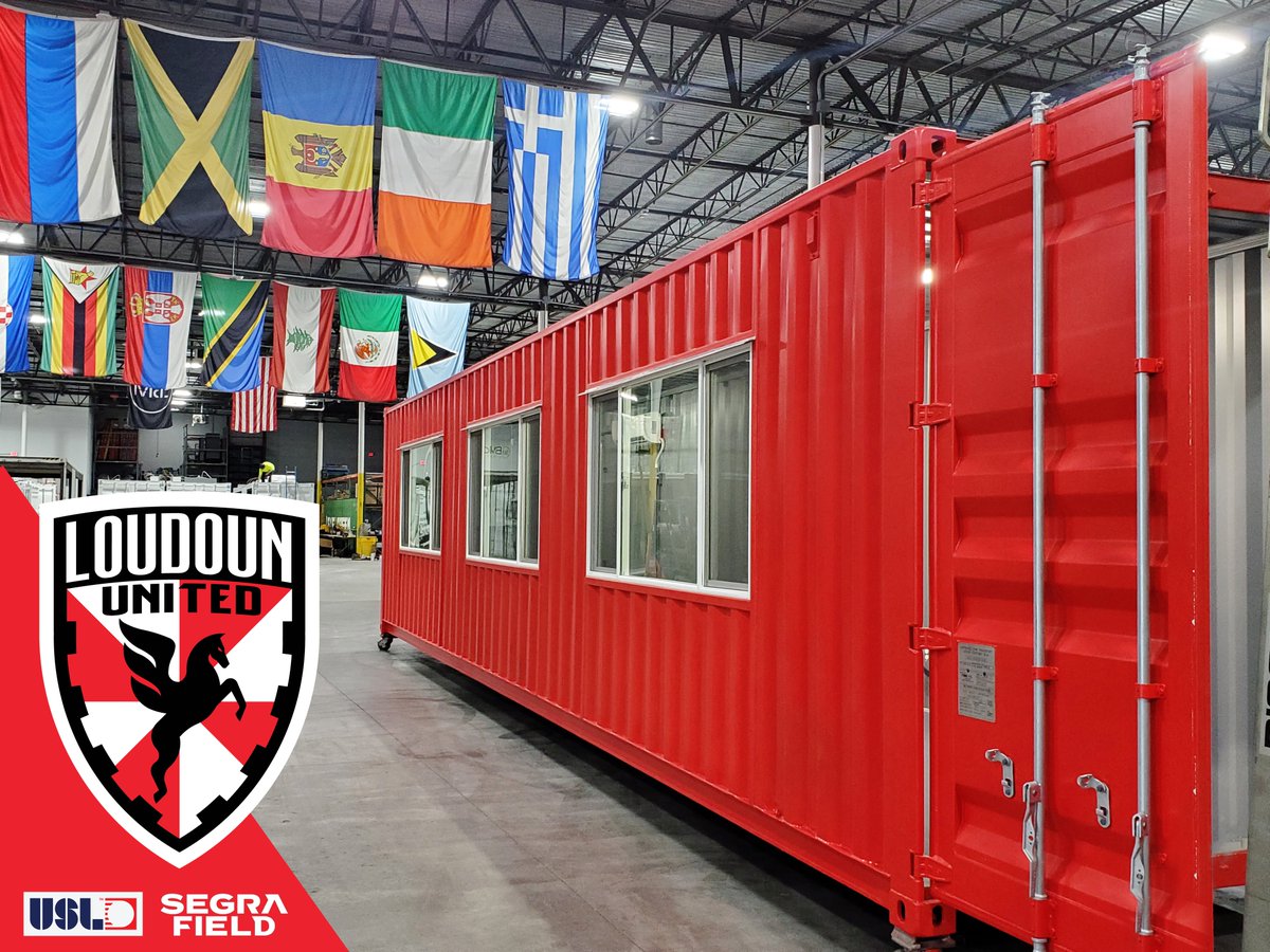 BMStructures's tweet photo. Time to unveil  @LoudounUnitedFC's Container Press Box, matching their vibrant brand colors! 🔴⚽️

After successfully delivering container locker rooms &amp; a ticket booth in the past, we're honored to continue our partnership as they embrace the power of container architecture. https://t.co/nN5oK1M8lC