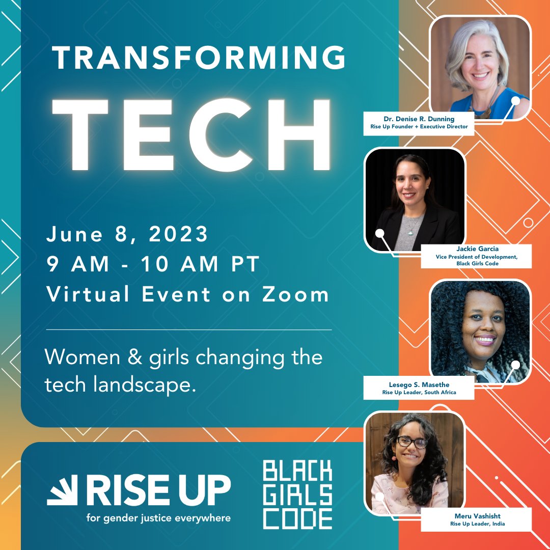 Speaker announcement📣📣📣: At our free, virtual Transforming Tech event on June 8, you’ll get to hear directly from pioneering Rise Up Leaders in India &amp; South Africa &amp; <a href="/BlackGirlsCODE/">Black Girls Code</a> leaders &amp; alumni in the U.S. Register now: bit.ly/TransformingTe…
#womenintech