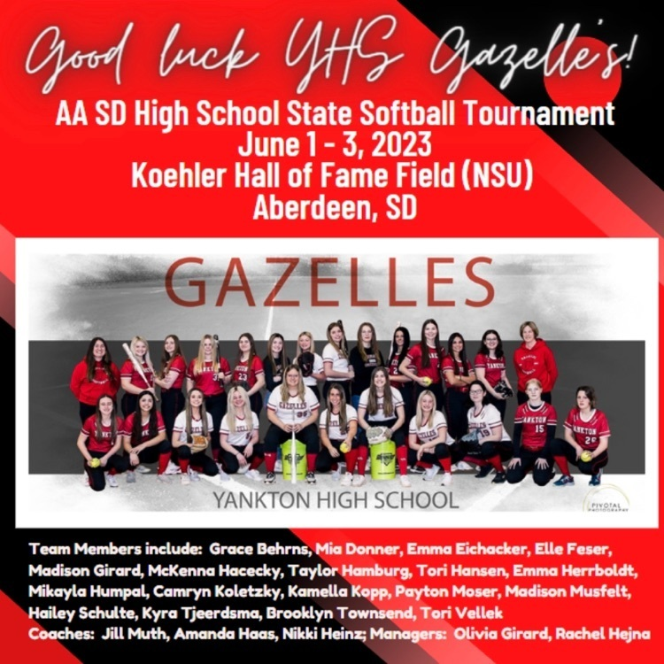 YSD633's tweet photo. The Gazelles are off to Aberdeen for state softball. Thanks for the fantastic escort out of town courtesy of the Yankton Fire Department and Yankton Police Department https://t.co/riug75jp53