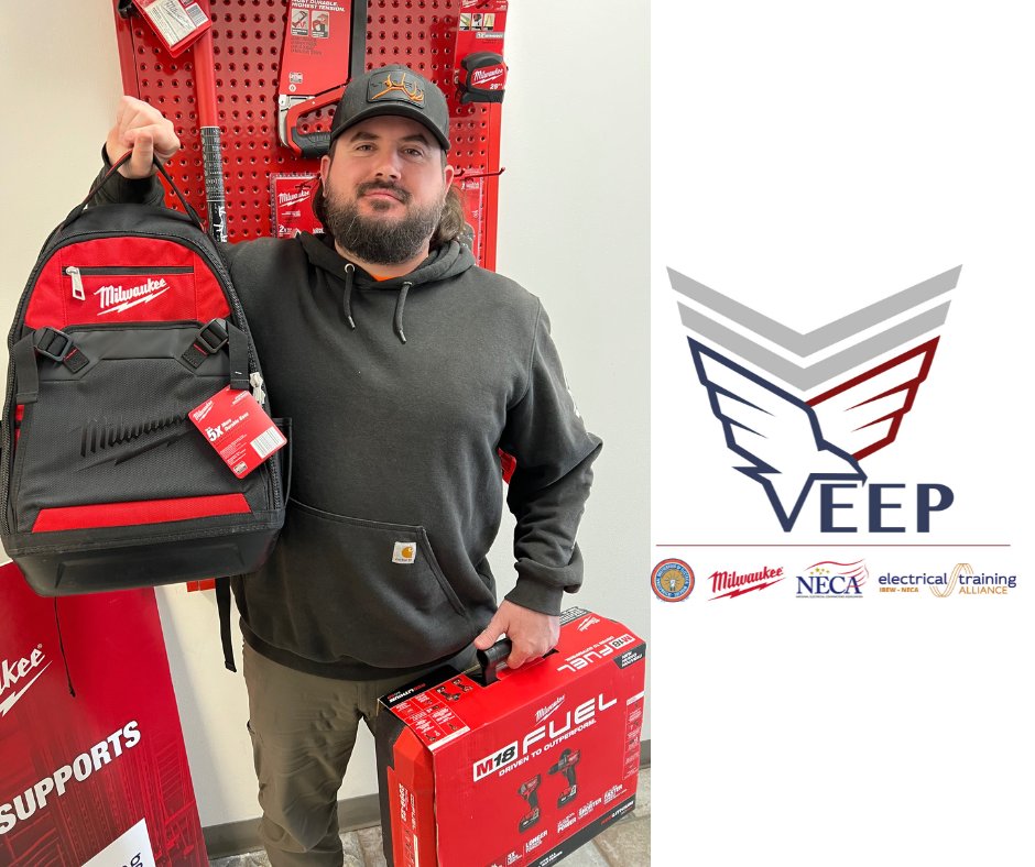 IBEWNECAetA's tweet photo. Thomas Orr, a recent VEEP graduate, begins his apprenticeship in Spokane, WA, after serving in the U.S. Army. He is the 24th graduate of the VEEP CML cohorts. Congrats Thomas!

Thanks, @MilwaukeeTool 

#VEEP #VEEPSkillBridge #etATraining 
https://t.co/3aTJXFQb6q
@IBEW @necanet https://t.co/XpIQ7KC6MH