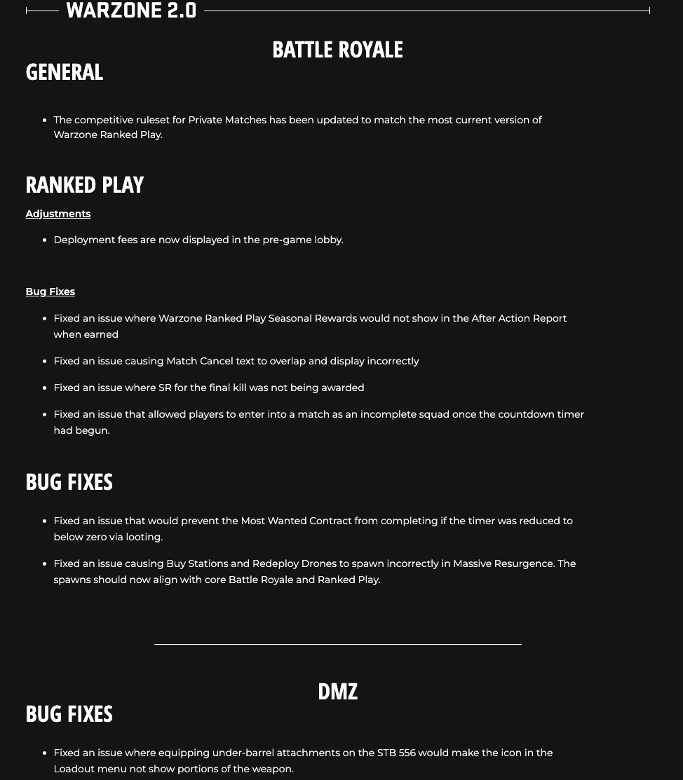 Here's the patch notes for today's new Modern Warfare II and Warzone 2 update.