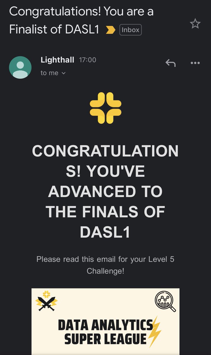 oladeeayo's tweet image. The battle continues! I have advanced to Level 5 of the Data Analytics Super League, a project-based competition by @lighthall_co, to build a portfolio of projects in teams and qualify for job opportunities!  #DASL1