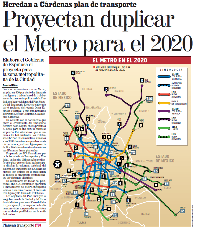 El plan de transporte de 1997 para la zona metropolitana de la CDMX incluía estaciones de metro en Coacalco, Cuautitlán Izcalli, Tlalnepantla, Atizapán, Naucalpan, Cuicuilco y Chalco.

El futuro nos ganó.