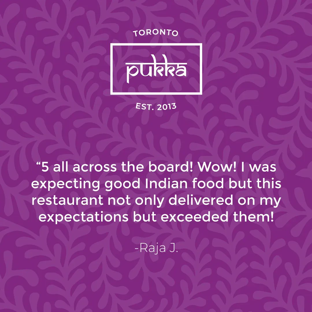 🌟🌟🌟🌟🌟 Raja's review speaks volumes! We love delighting our guests. #PukkaToronto

Modern Indian food | 778 St. Clair West, Toronto
416-342-1906
pukka.ca 

#indianfood #indianfoodtoronto #torontoeats #torontorestaurants   #torontodining #foresthilltoronto