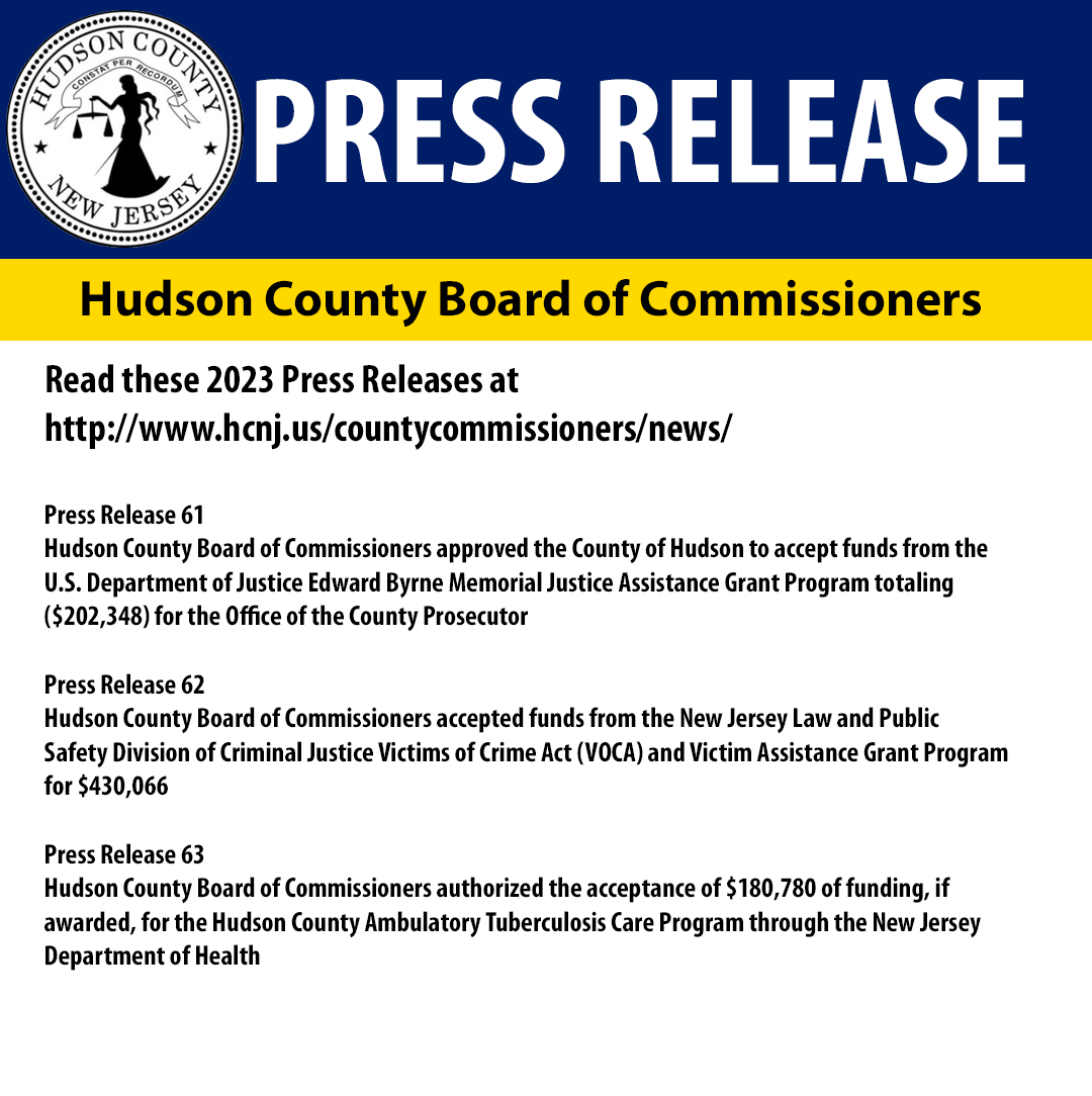 New press releases via the Hudson County Board of Commissioners are now available! Catch up on them on our website!

hcnj.us/countycommissi…

#hccommissioners #nj #pressreleases #PressRelease #news #local