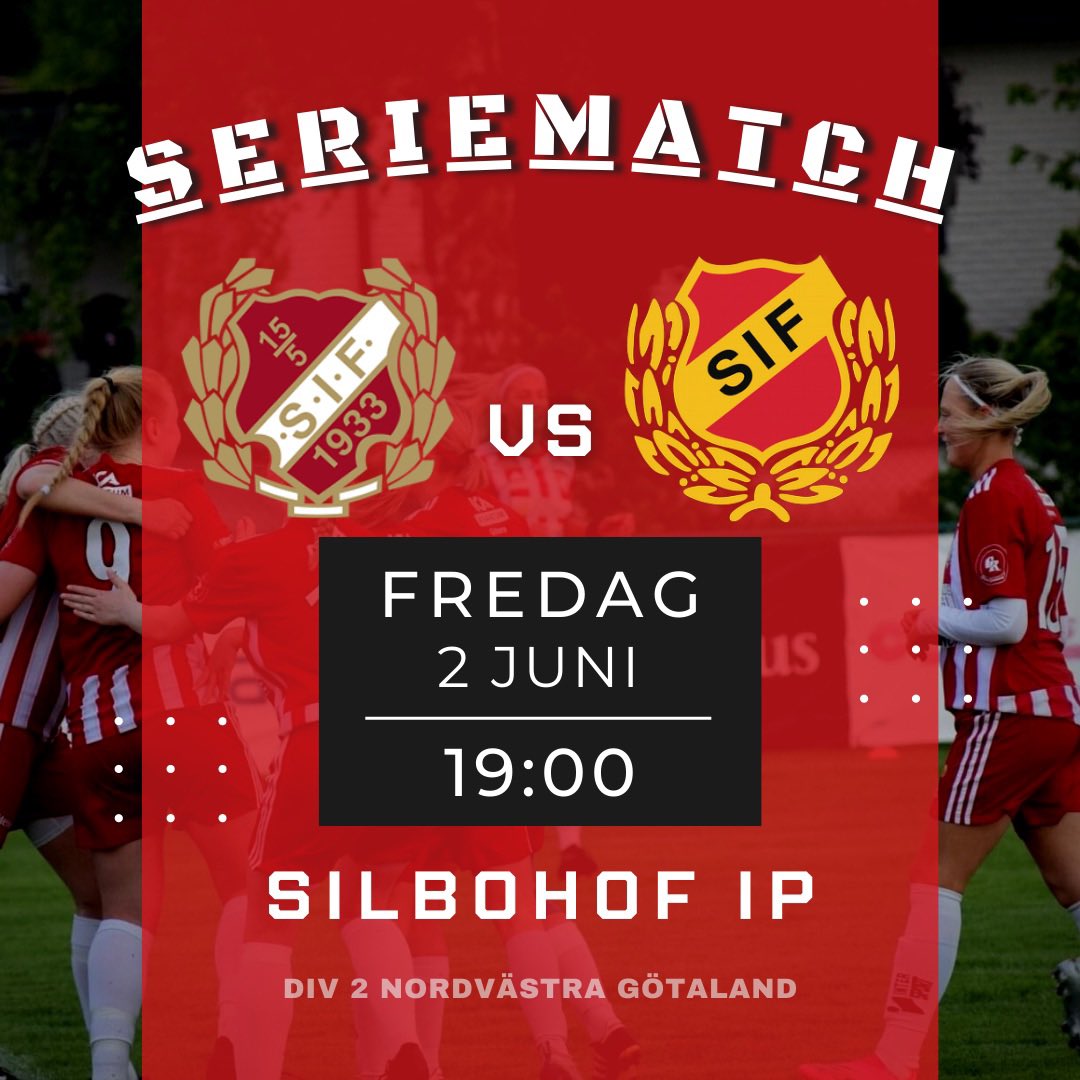🔥Seriematch div.2🔥
På fredag är det dags för match för A-laget! Laget välkomnar Skoftebyns IF till hofet, där det ska krigas om 3 viktiga poäng!💥 

🆚 Skoftebyns IF 
📍SILBOHOF 
⏰ 19:00 blåser domaren igång matchen!
🏆 Division 2 nordvästra Götaland

Hoppas vi ses!
❤️🤍