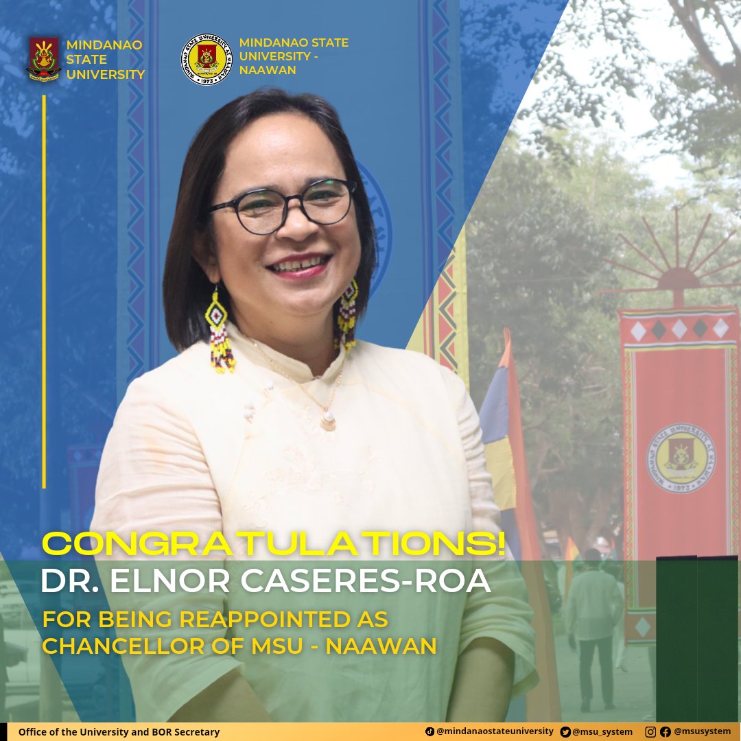 msu_system's tweet photo. BREAKING: Dr. Elnor Caseres-Roa has been reappointed as Chancellor of MSU Naawan by the MSU Board of Regents. https://t.co/md6WQoCEHZ