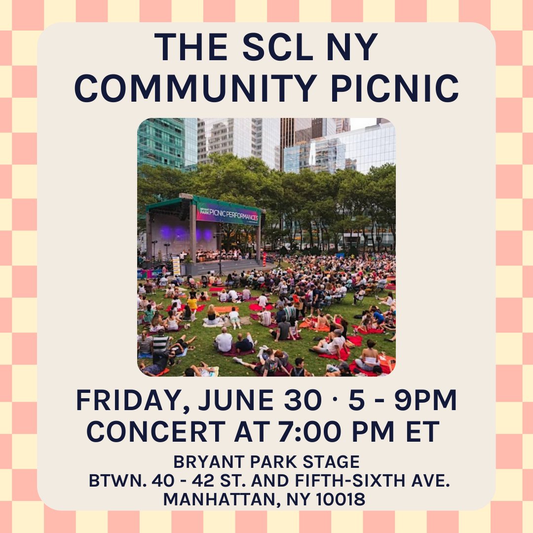 Attention Maestras! @scl_ny warmly invites New York-based members and friends of the SCL to an evening of music at the Bryant Park Picnic Performances! We'll see you there! Friday, June 30, 2023 5:00-9:00 PM ET Concert at 7:00 PM ET RSVP at eventbrite.com/e/the-scl-ny-c…