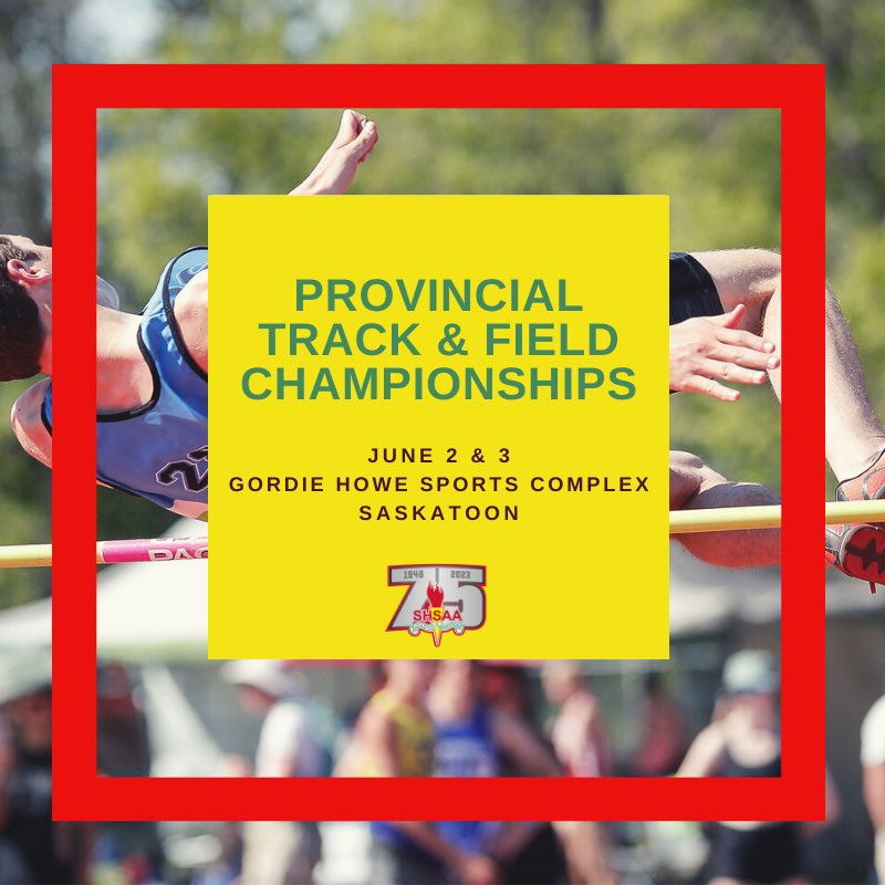 shsaasport's tweet photo. 2023 SHSAA Provincial Track &amp; Field Championships

🗓 June 2 &amp; 3, 2023 
📍 Gordie Howe Sports Complex - Saskatoon 
⏰ 9:00 am 
🏃‍♀️ 241 teams | 1,428 athletes

Information and results can be found at https://t.co/Igq7mp65TZ https://t.co/cpKOa2ep0T