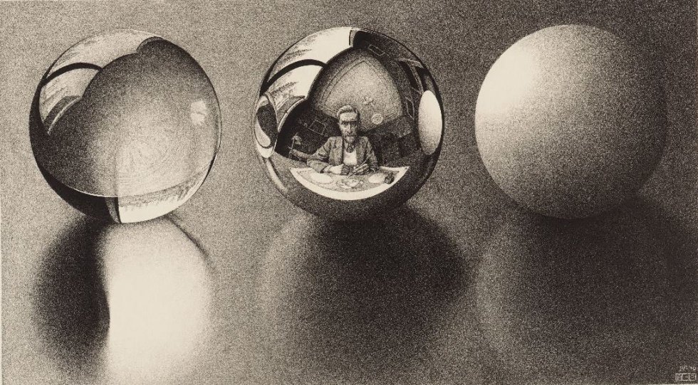 AlexisNandar's tweet photo. La obra "Three Spheres ll" de Maurits Cornelis Escher me impactó porque en ella se utilizan materiales distintos los cuales resaltan sombras y reflejos. Además el ver a Escher realizando el boceto de las mismas esferas en el medio causa un efecto mareante e infinito.
#UTECIVIL https://t.co/4n51bNHnhj