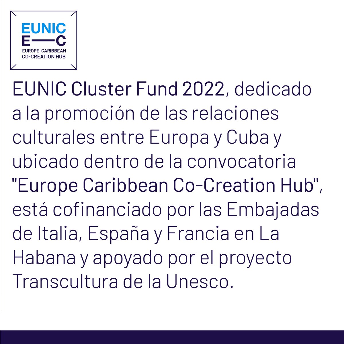EunicCuba's tweet photo. ⬇️ Te presentamos los 5 proyectos ganadores de la Convocatoria "Europe Caribbean Co-Creation Hub" del Clúster EUNIC en Cuba.
🔜 ¡Quédate cerca para que descubras más detalles de cada propuesta artística!

#ECcocreation #EunicCuba #EuropeforCulture #convocatoria #eunicclusters https://t.co/Uvj6OUdL5L