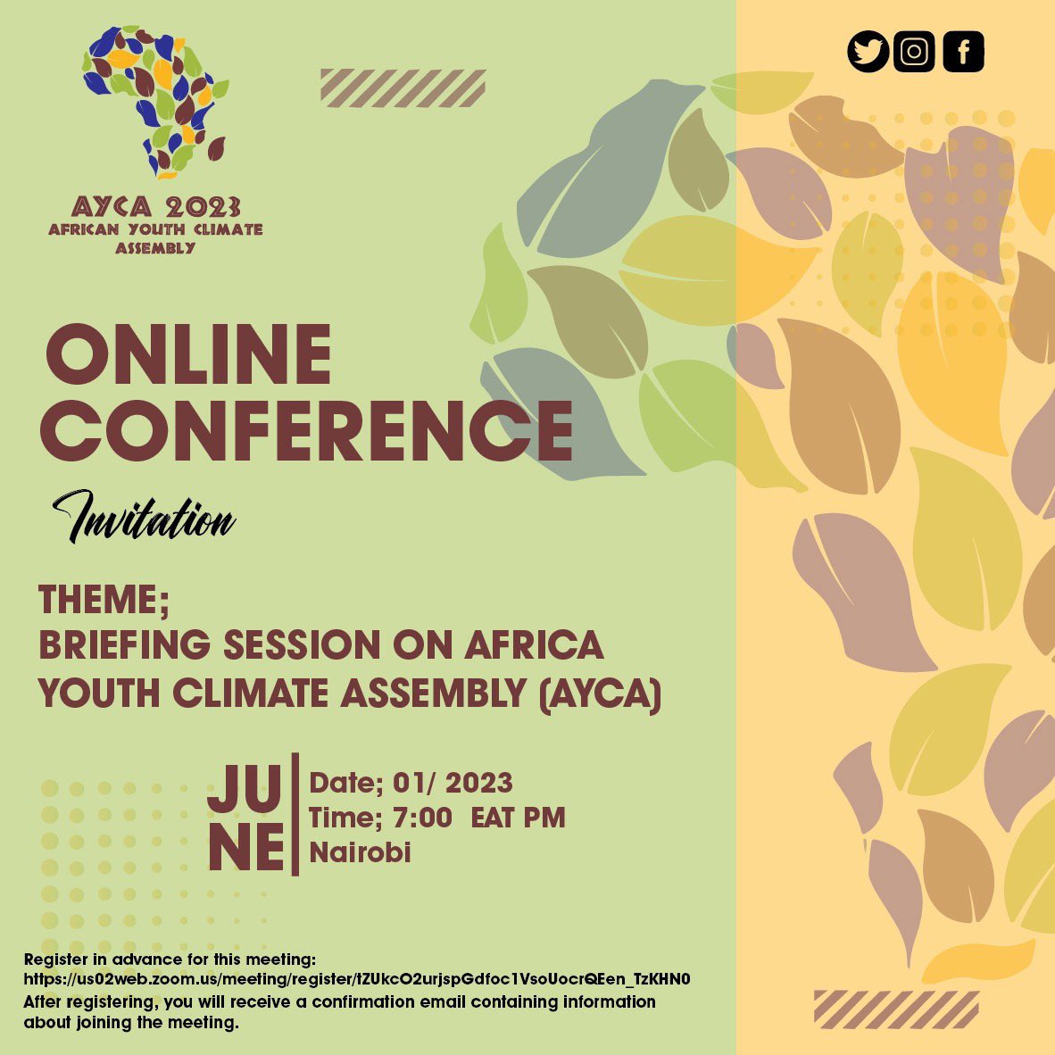 📢You are invited to a Zoom 💻meeting. Topic: Briefing Session on Africa Youth Climate Assembly (AYCA) ⏰When: Jun 1, 2023 07:00 PM Nairobi Register in advance for this meeting: us02web.zoom.us/meeting/regist…