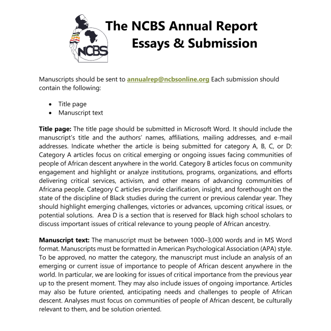 3rd NCBS Annual Report Call for Papers Announcement.  #blackstudies #ncbsonline #ncbs
conta.cc/3q8F13J