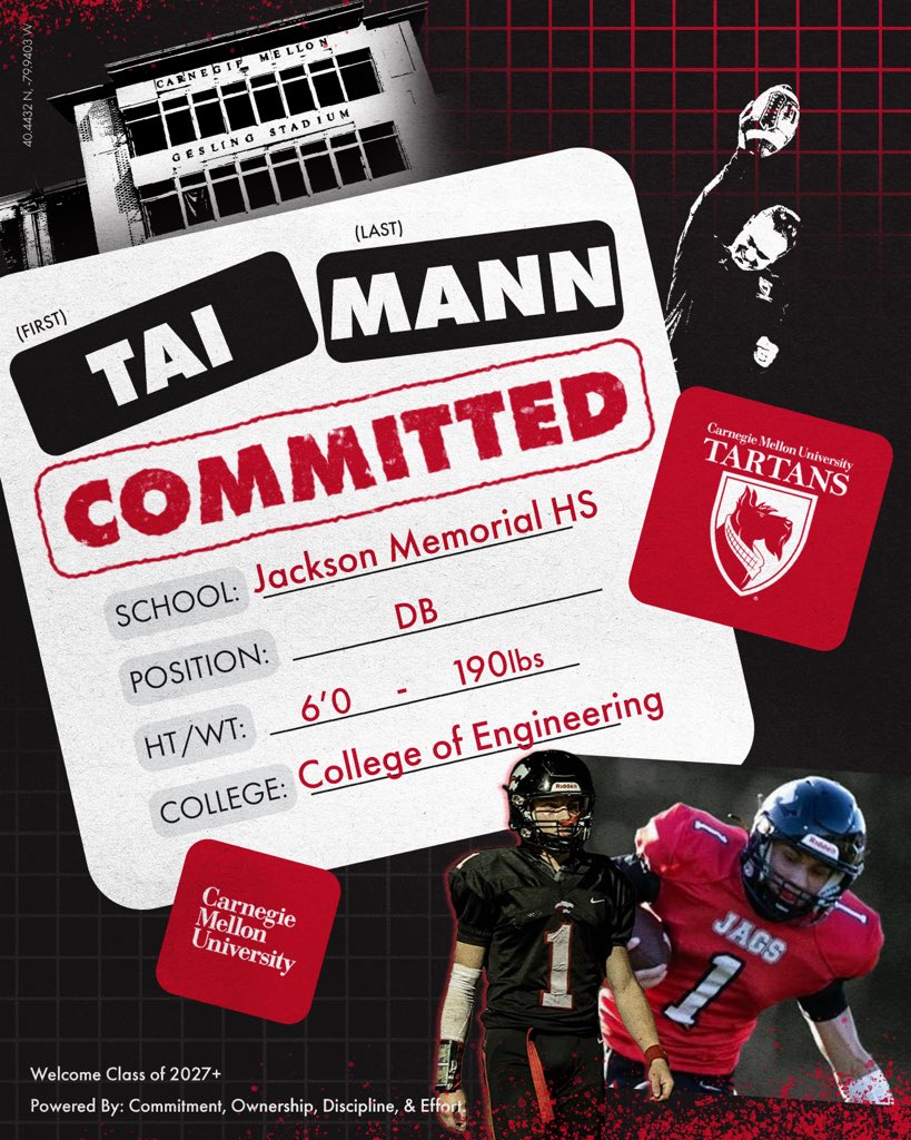 TartanFB's tweet photo. ❕❗️🚨#TartanRi23🚨❗️❕
.
.
👤: Tai Mann
📲: @TaiMann18
📚: @CMUEngineering
🏈: DB
🏋️‍♂️: 6'0, 190lbs
🎥: https://t.co/bYCECdC5zw
🏠: @Football_JMHS
📍: Jackson, NJ
.
.
#CODE | #BYB | #RDT https://t.co/imO1OE7Nn9