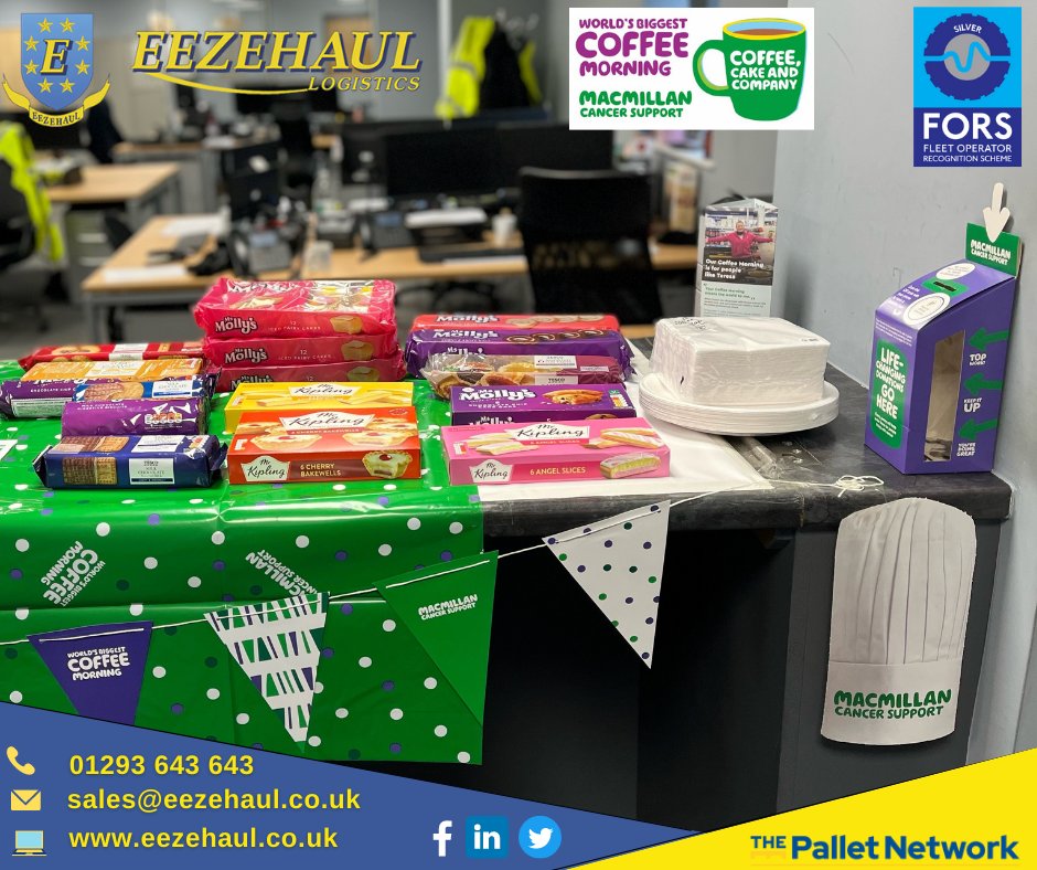 EezehaulSussex's tweet photo. #Eezehaul held a coffee morning raising funds for Macmillan Cancer Support. It was a great success and thank you to everyone who kindly brought in food and donated to help raise money for a fantastic charity.
#macmillancoffee #pallets #ourtpn #storage https://t.co/GWn4l2InO2