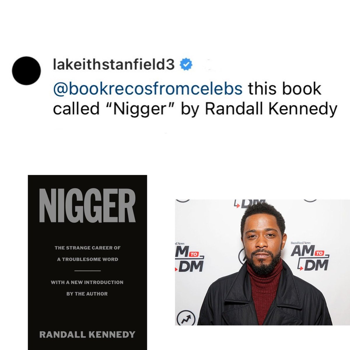 LaKeith Stanfield reading “N*gger: The Strange Career of a Troublesome Word” by Randall Kennedy #BookRecosFromCelebs #readmore #read #booktwitter #lakeithstanfield #atlantafx #randallkennedy #etymology #judasandtheblackmessiah #blackexcellence #sorrytobotheryou #harvardlaw #nword