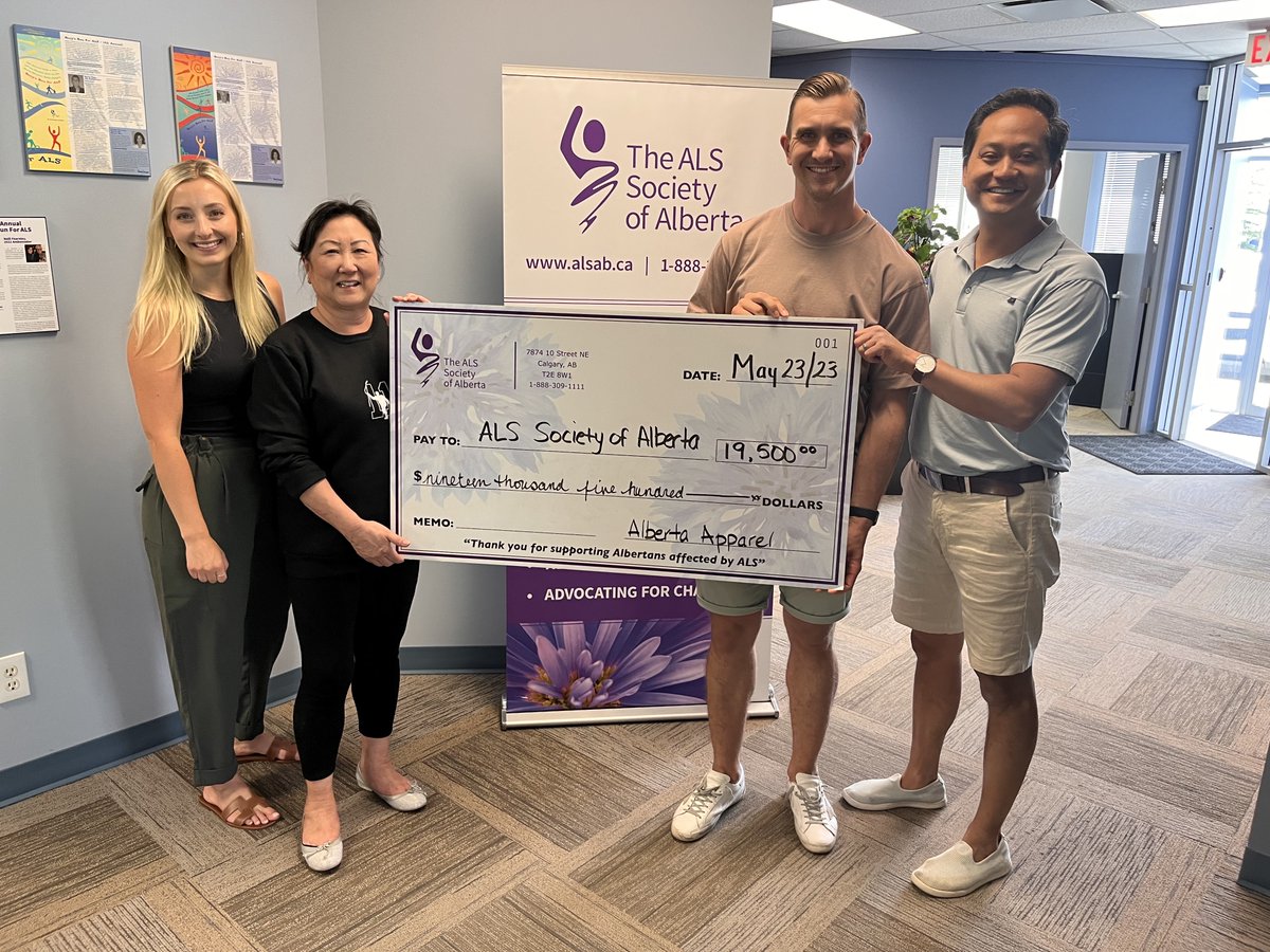 Mikael and Frida in partnership with Alberta Apparel are proud to announce a donation of $19,500 to @ALS_AB! The funds raised will support the Equipment Loan Program, providing much-needed equipment free of charge to individuals and families living with and affected by ALS ❤️